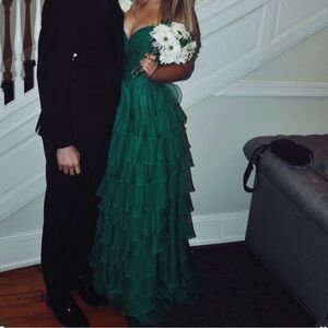 Elegant Green Ruffled Gown